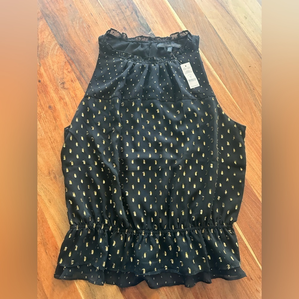 White House Black Market Black Top with Gold Accents
